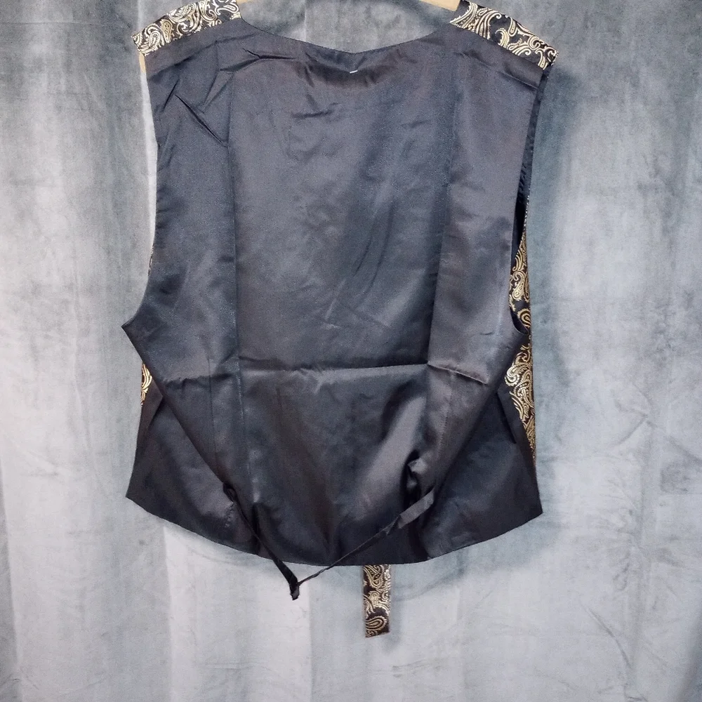 Zeroyaa Classic 3 Pc Black/Gold Vest Set With Tie & Pocket Square Size XXL NWT - Picture 11 of 11